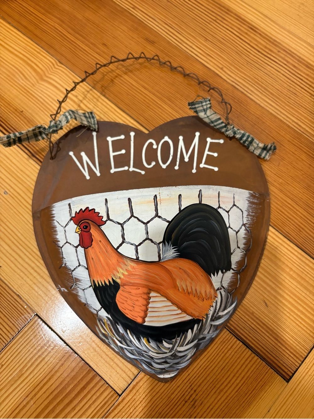 Heart-Shaped Rooster Welcome Sign Country, Cottage, Chicken Kitchen